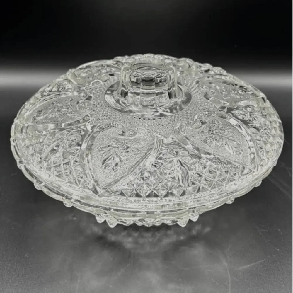 VTG KIG Malaysia Covered Glass Nut & Candy Bowl Hearts Roses Fleur De Lis 1960